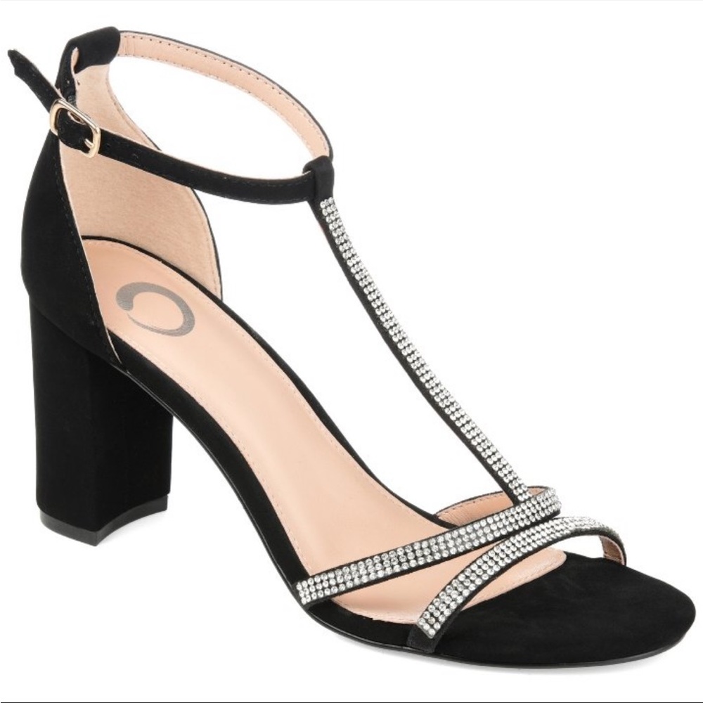 Journee Collection Denali T- Strap Rhinestone Black Pump